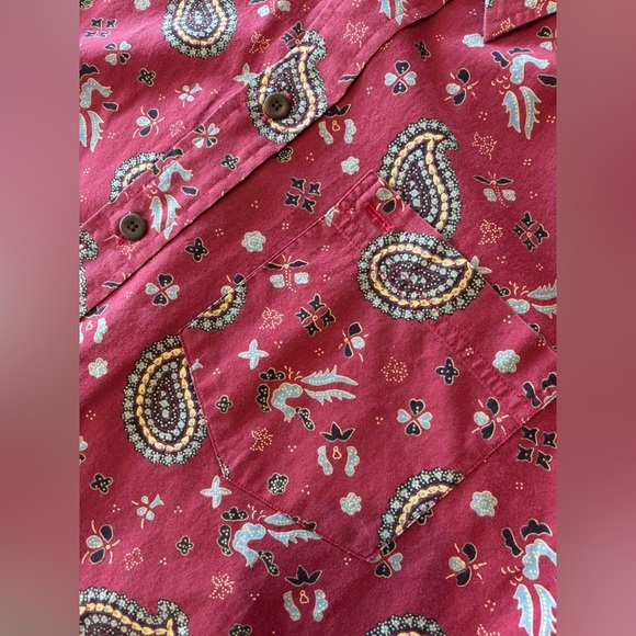 VINTAGE TOMMY HILFIGER Men’s Button Up Short Sleeve Shirt Paisley Print Red L - Picture 7 of 9